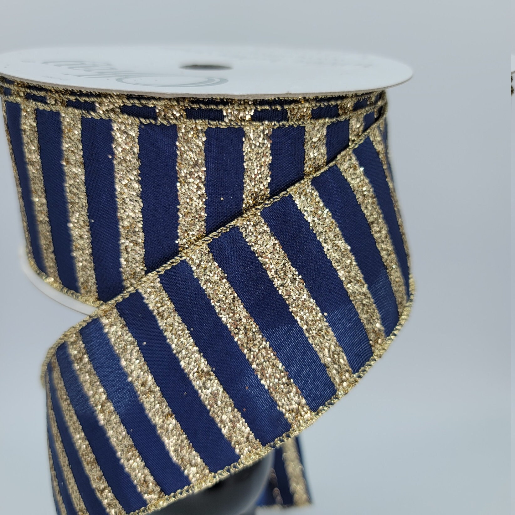 Blue Gold Glitter Striped Wired Ribbon Christmas Tree Decor - Etsy