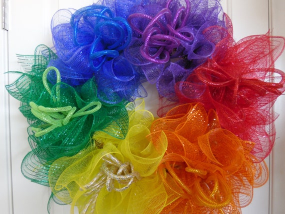 Rainbow Wreath, Deco mesh Wreath, Colorful Wreath, Front Door Wreath, Celebrate Love Wreath, Gay Wreath, LGBT Wreath, Wedding Wreath Il_570xn