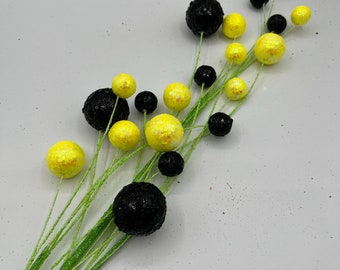 Yellow and Black Ball Filler Spray,  Spring Decoration, Wreath Supply, Craft Supply, Tree Topper Decorations,  Summer Bee Decor,