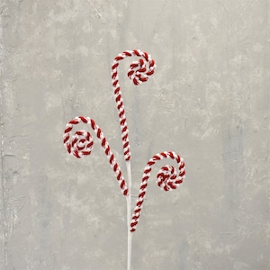 Chenille Red White Stripe Peppermint Spray, Red White Christmas Wreath Pick, Craft Supply, Christmas Tree Decor, Whimsical Pick, Valentines