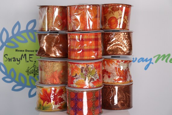 Fall Ribbon Bundle, Wired Ribbon, Wreath makers, craft supply, handmade bows, Pumpkins, Leaves, Plaid ribbon, Il_570xn