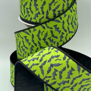 Black Bat Lime Green  Halloween Ribbon,  10 yard wired ribbon, Craft Supply, Handmade bow ribbon, Wreath Supply, Halloween Decor,