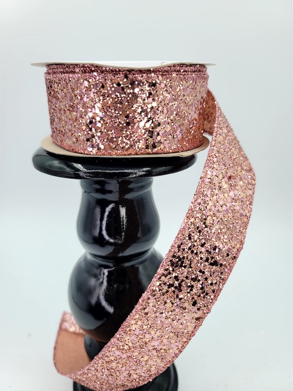 Rose Gold Glitter Wired Ribbon