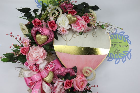 Valentines Day Door Decor Love Wreath Pink Gold Cream Wreath