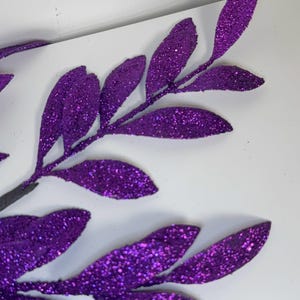 Purple Glitter Laurel Leaf Spray, 28 Inch Decorative Stem, Holiday Wreath Accent