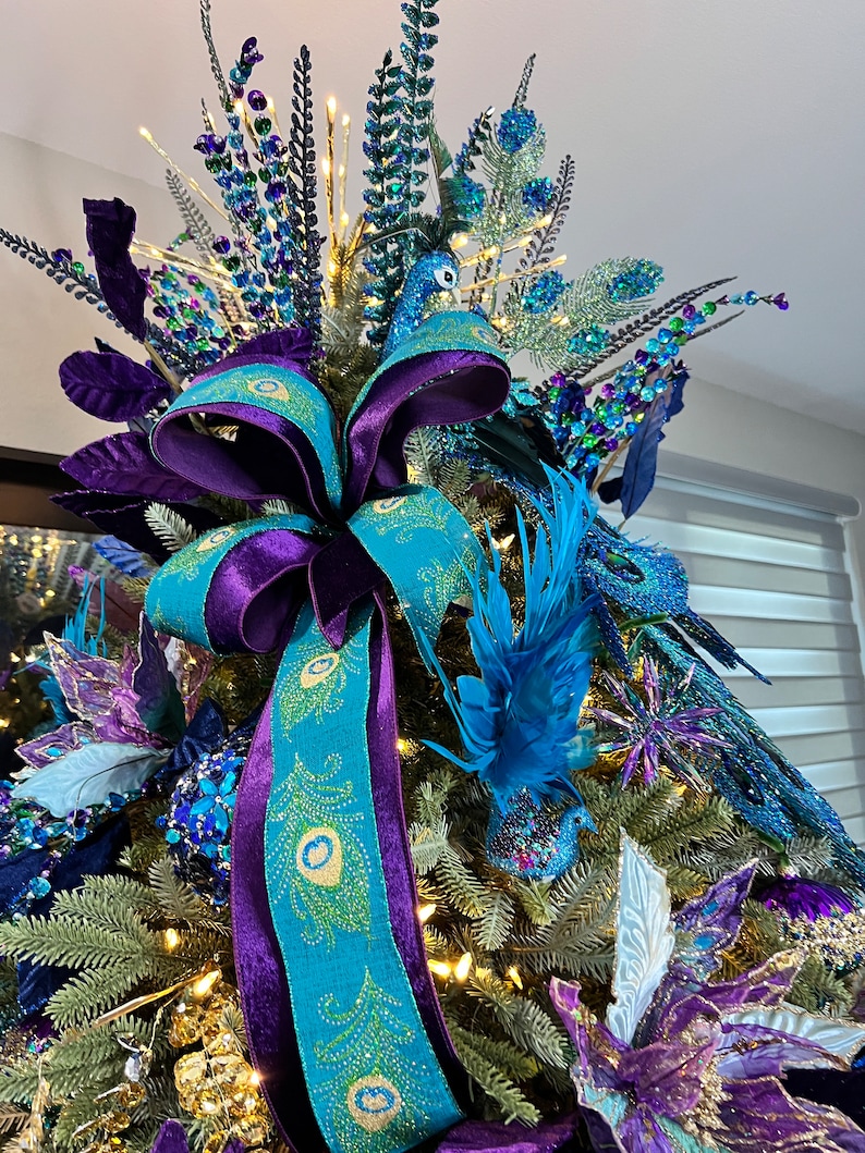 Peacock Christmas Tree Bundle Kit, Purple Blue Teal Green Tree Decor, Vibrant Colored Theme Tree Decorations, Christmas Tree Kit, image 8