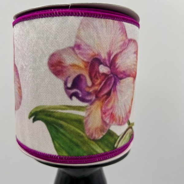 Vibrant Orchids Wired Ribbon in Magenta Pink, Spring Floral Ribbon, Pink Decor, Summer Floral Ribbon, Luxury double sided 4 inch ribbon