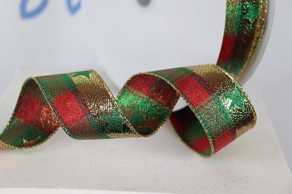 Red Green Gold Christmas Wired Ribbon, Christmas Wired Ribbon, 50 yard Wired Ribbon, Craft Ribbon, Christmas Tree Ribbon, Wreath Ribbon Il_570xn