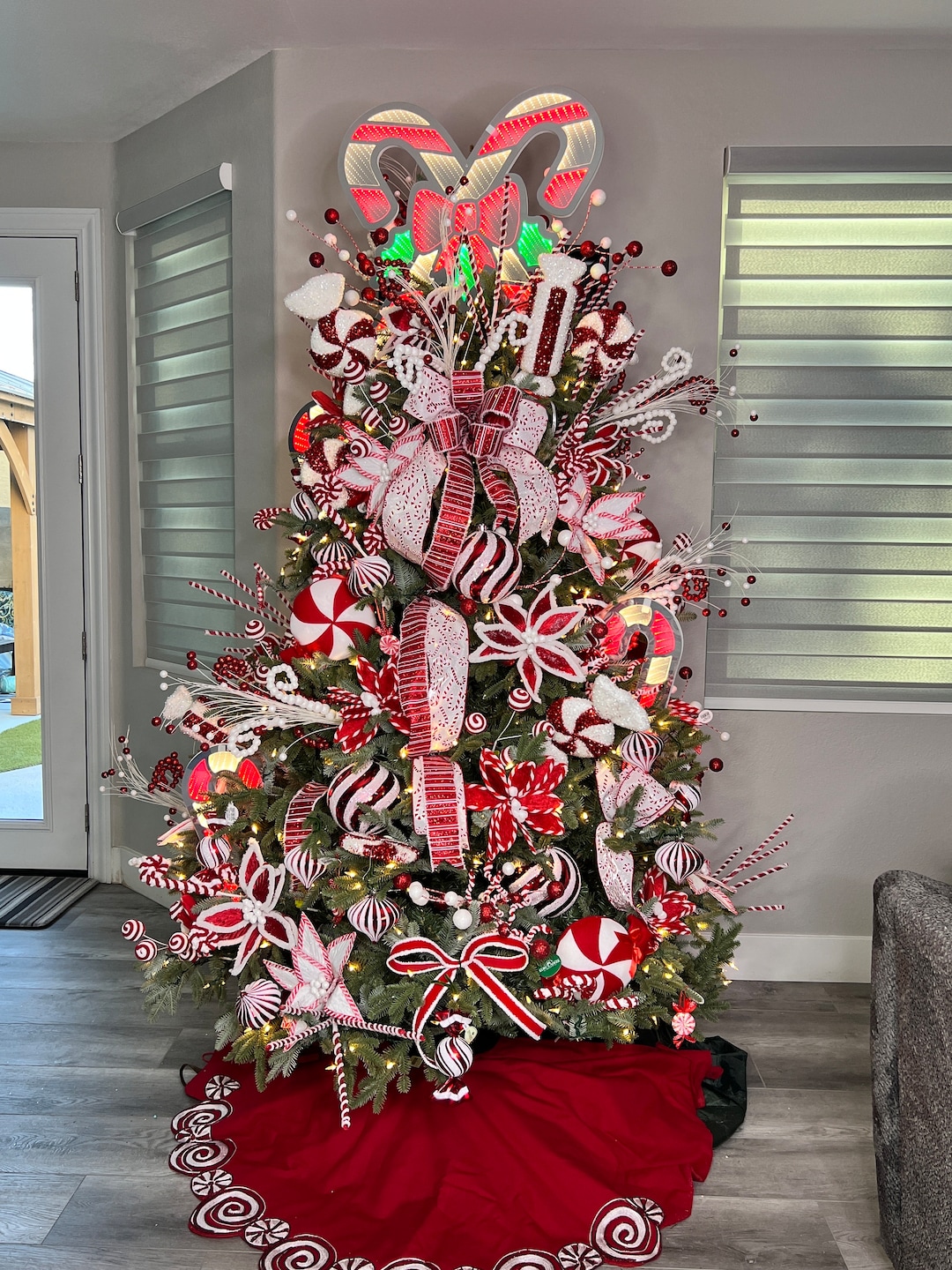 Candy Cane Christmas Tree Bundle Kit, Peppermint Candy Tree Decor, Red