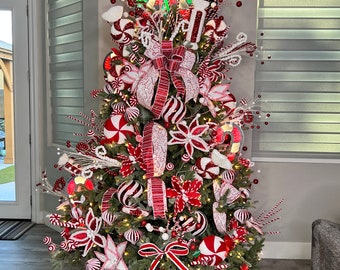 Christmas Tree Topper Candy Tree Topper Red White Tree Decor Peppermint ...