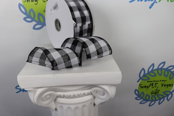 Buffalo Plaid Wired Ribbon, Black and White Plaid Wired Ribbon, Buffalo Plaid Ribbon, Holiday Ribbon, 50 yard wired ribbon, craft ribbon, Il_570xn