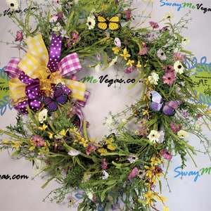 Spring Floral Wreath Purple Yellow Wildflowers Grapevine image 10