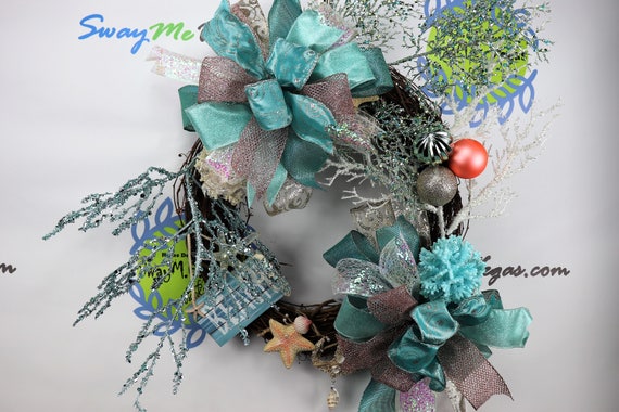 Coastal Christmas Wreath Coral Beach Decor Christmas Wreath