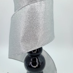 Silver Sparkle Wired Ribbon: 4-Inch Holiday Glitter Ribbon