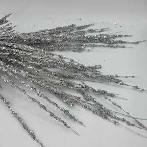 Silver Glitter Pine Spray, Holiday Pick Spray, Christmas Wreath Spray, Craft Supply, Wreath Supply, Floral Arrangement, Tree decor