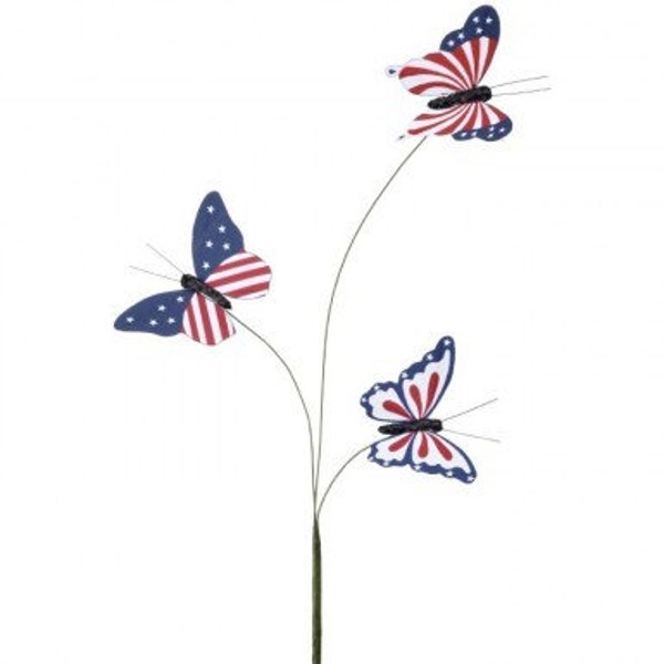 Patriotic Paper Butterfly Spray Pick, Wreath Supply, Craft Supply, Floral Supply, Spring Decorations, Floral Arrangements, Summer Decor