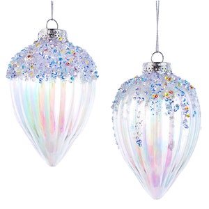 Juego de adornos navideños con remate iridiscente y brillante: decoración navideña glamurosa