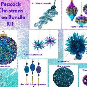 Peacock Christmas Tree Bundle Kit, Purple Blue Teal Green Tree Decor, Vibrant Colored Theme Tree Decorations, Christmas Tree Kit, image 4