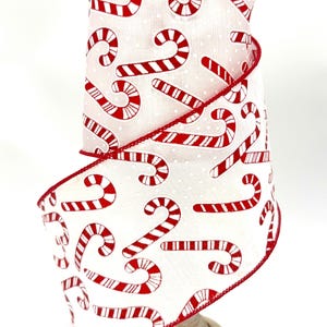 Peppermint Candy Wired Ribbon, Christmas Wired Ribbon, Red White Striped Christmas Ribbon, Christmas Tree Ribbon, Candy Cane Theme Ribbon