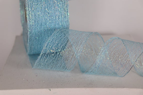 Light Blue Sparkle Wired Ribbon, Baby Blue Ribbon, Craft Supply, Wreath Decor, Easter Decoration, 50 yard wired ribbon, Spring Aqua Il_570xn
