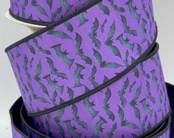 Black Bat Halloween Wired Ribbon - Purple Craft Ribbon, 2.5 Inch, 10 Yard