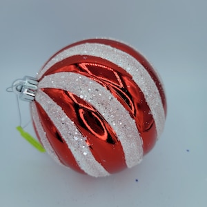 Red White Spiral Ball Ornament, Christmas Tree Ball, Craft Supply, Wreath Supply, Candy Decor, Christmas Decor, Peppermint Christmas