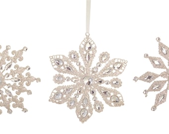 Gem Jeweled Snowflake ornament, elegant decoration, wreath supplies, Christmas Tree Decor, xmas tree ornament, Jewel Ornament