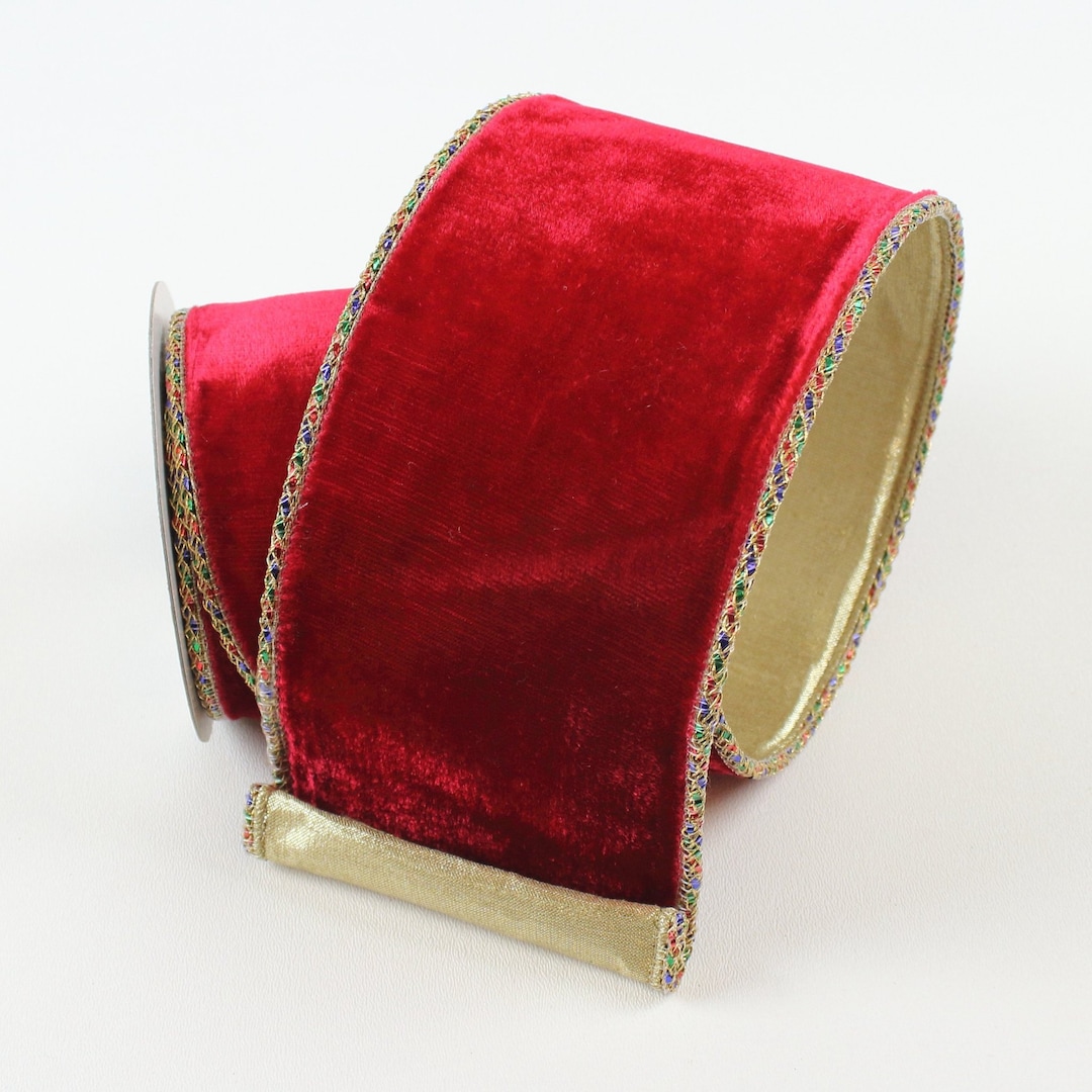 Red Christmas Festival Velvet Wired Edge Holiday Ribbon, Christmas Ribbon, Everyday Ribbon