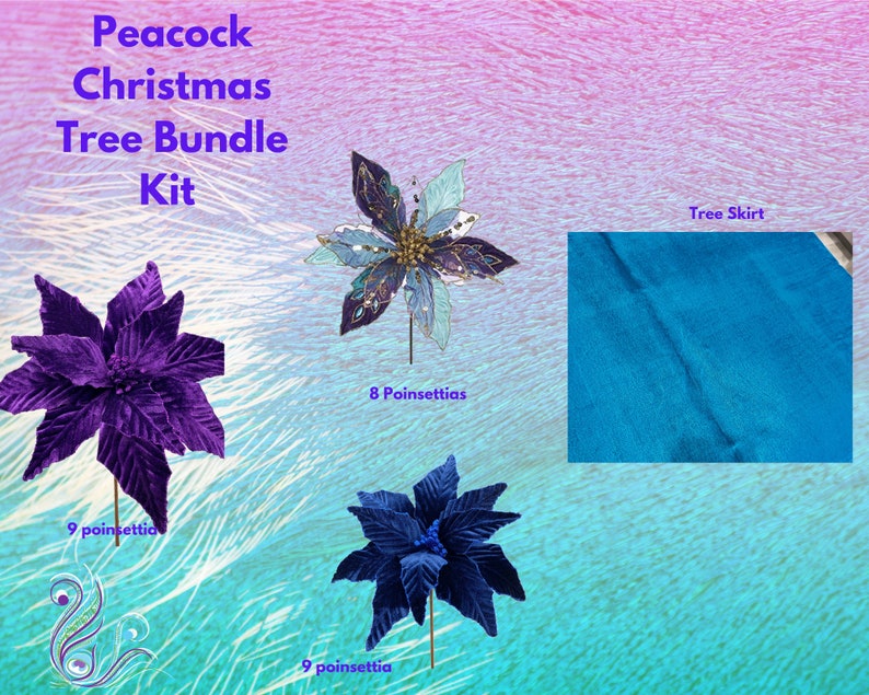 Peacock Christmas Tree Bundle Kit, Purple Blue Teal Green Tree Decor, Vibrant Colored Theme Tree Decorations, Christmas Tree Kit, image 6