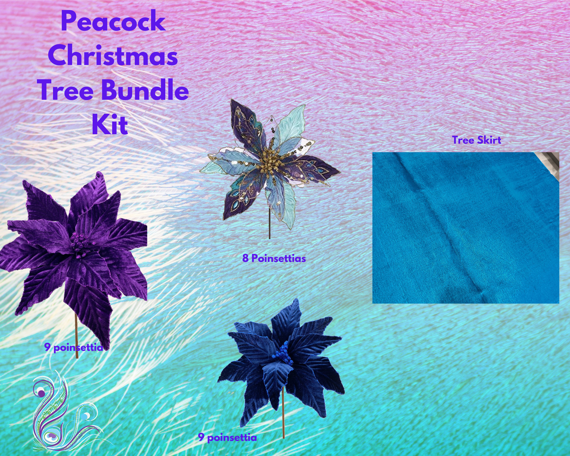 Peacock Christmas Tree Bundle Kit, Purple Blue Teal Green Tree