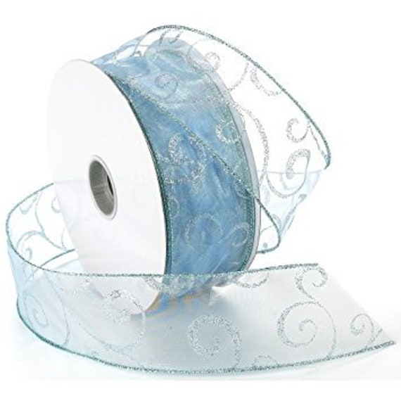 Light Blue Swirl Wired Ribbon, 50 yard Wired Ribbon, Light Blue Ribbon, Morex Ribbon, Christmas Ribbon, Wreath Ribbon, Craft Ribbon Il_570xn
