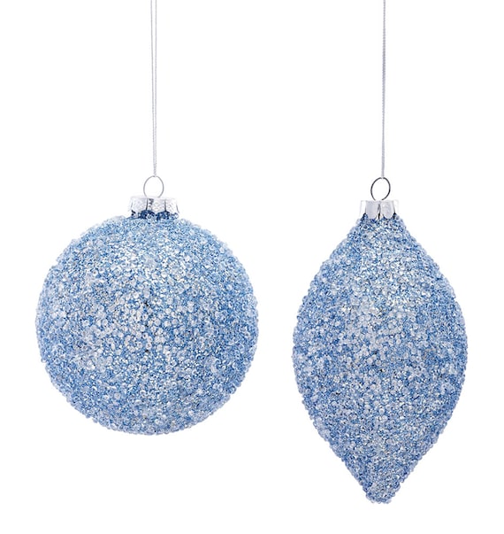 Blue Glass Christmas Ornament Set Christmas Tree Decorations Etsy