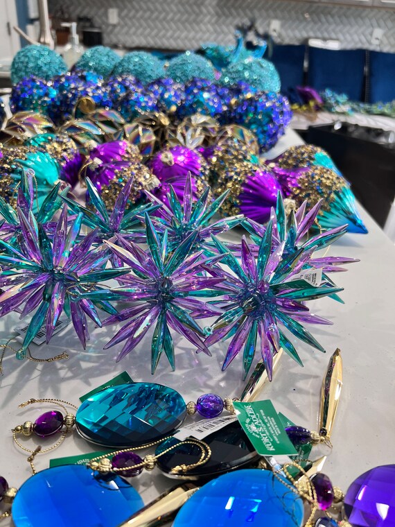 Peacock Christmas Tree Bundle Kit, Purple Blue Teal Green Tree Decor,  Vibrant Colored Theme Tree Decorations, Christmas Tree Kit, 