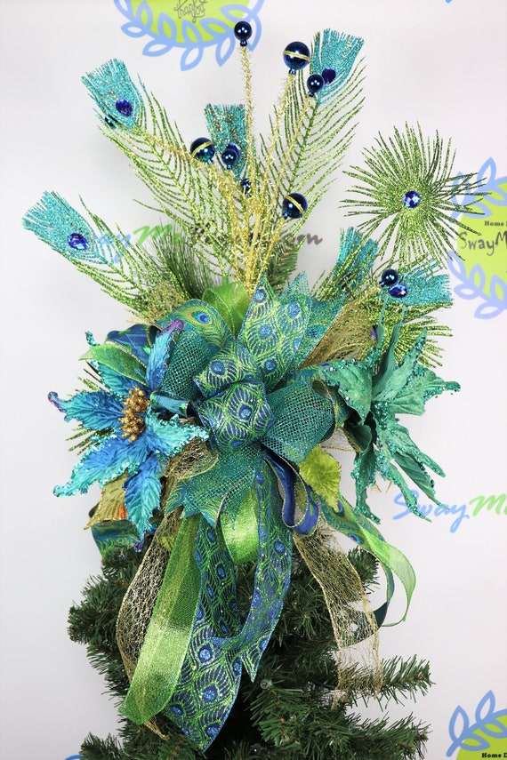Green Peacock Tree Topper Lime Green Blue Christmas Decorations