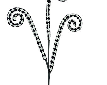 Black and White Harlequin Curly Spray, Christmas Tree Decor, 30 inch