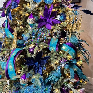 Peacock Christmas Tree Bundle Kit, Purple Blue Teal Green Tree Decor, Vibrant Colored Theme Tree Decorations, Christmas Tree Kit, image 3