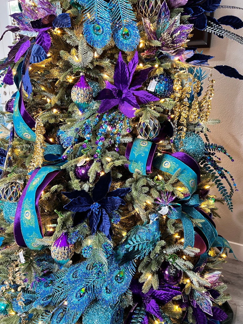 Peacock Christmas Tree Bundle Kit, Purple Blue Teal Green Tree Decor, Vibrant Colored Theme Tree Decorations, Christmas Tree Kit, image 3