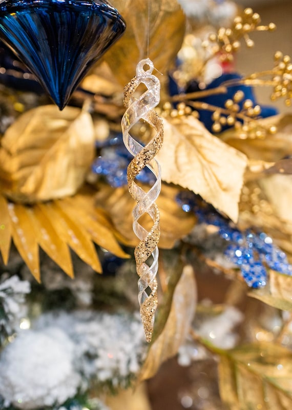 Gold Icicle Christmas Ornament Set, Christmas Tree Decorations, Wreath