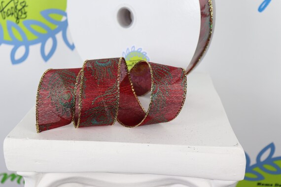 10 Yards Autumn Fall Burgundy Wine Green Harvest Gold Striped Wired Ribbon 1 1//2