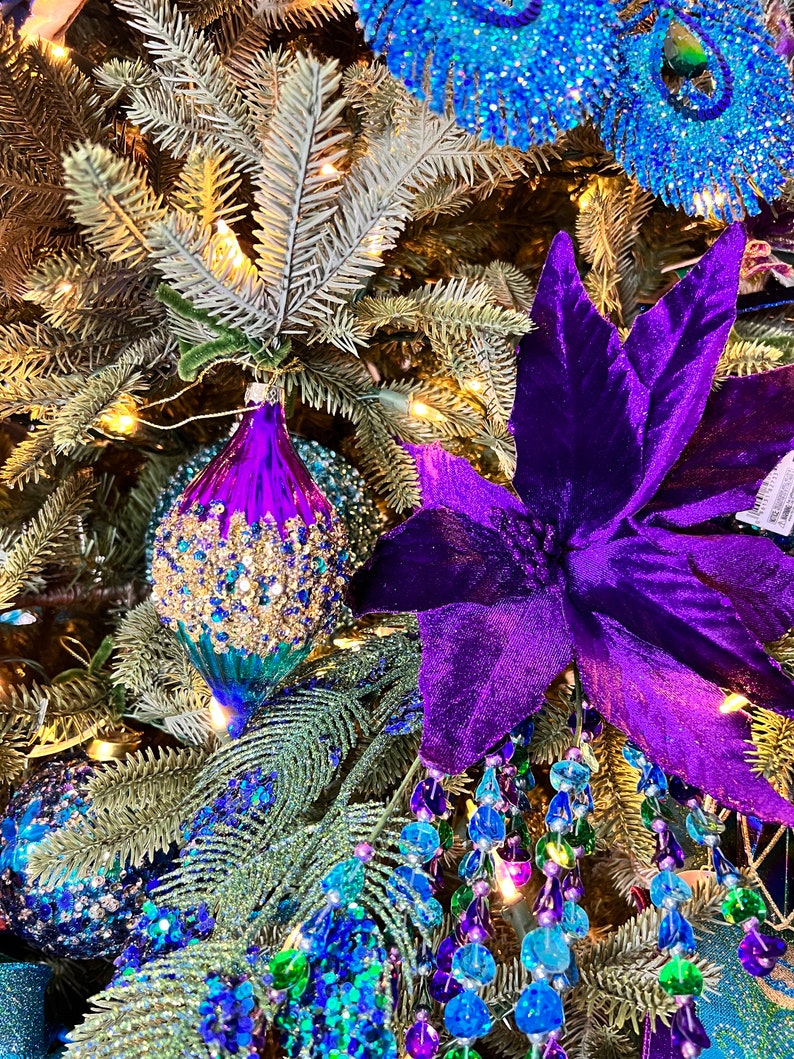 Peacock Christmas Tree Bundle Kit, Purple Blue Teal Green Tree Decor, Vibrant Colored Theme Tree Decorations, Christmas Tree Kit, image 9