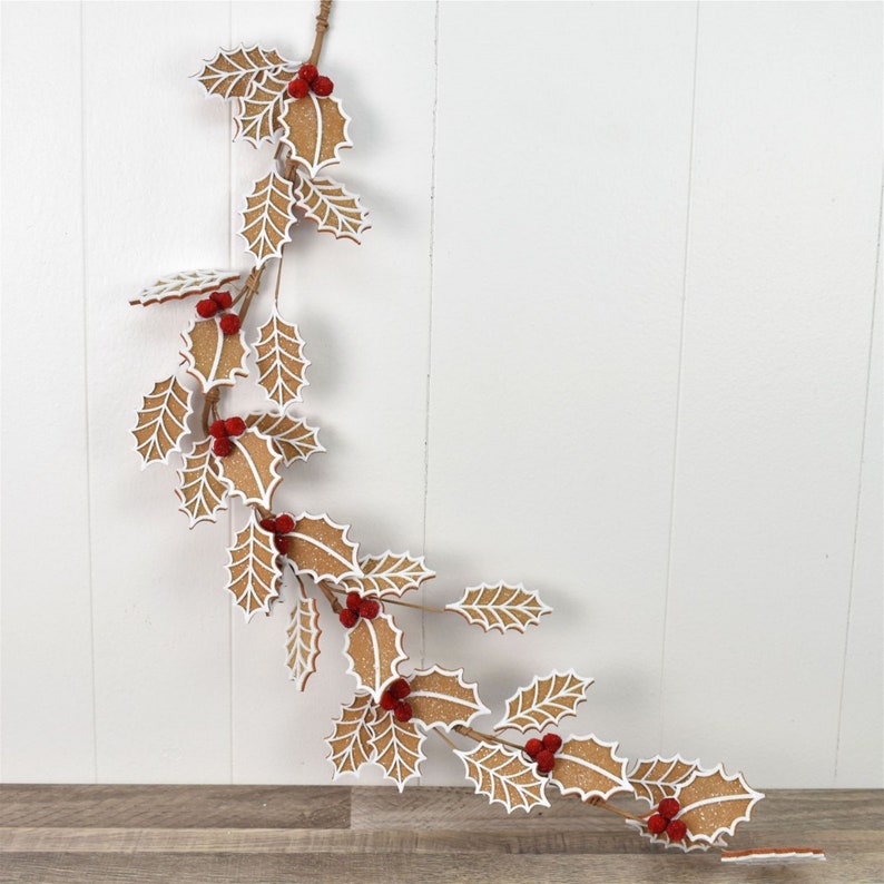 Gingerbread Holly Christmas Garland Door Mantle Decor Wreath image 2