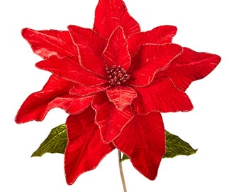 18" Diameter Red Velvet Poinsettia Floral Pick, Extra Large Christmas Holiday Pick, Wreath supply, Centerpiece floral, Tree Topper Floral