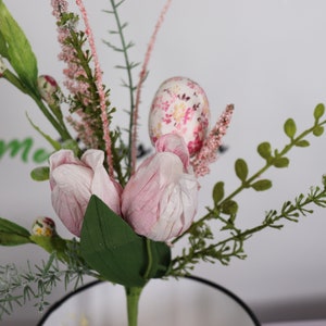 Fabric Egg and Tulip Pick Spray,  Wreath Supply, Craft Supply, Floral Supply, Spring Decoration, Pink flower, Easter Egg Floral Decor,