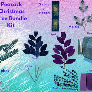 Peacock Christmas Tree Bundle Kit, Purple Blue Teal Green Tree Decor, Vibrant Colored Theme Tree Decorations, Christmas Tree Kit, image 5