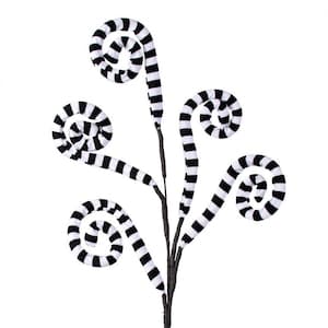 Black White Fabric Spiral Curly Spray Pick, Craft Supply, Wreath Supply,  Christmas Tree Decor, Whimsical Pick, Halloween Decor