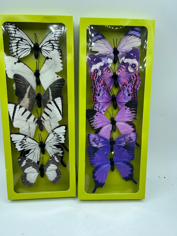 White or Purple Fabric Butterfly Decor Box, Fake Butterfly Stem, Spring