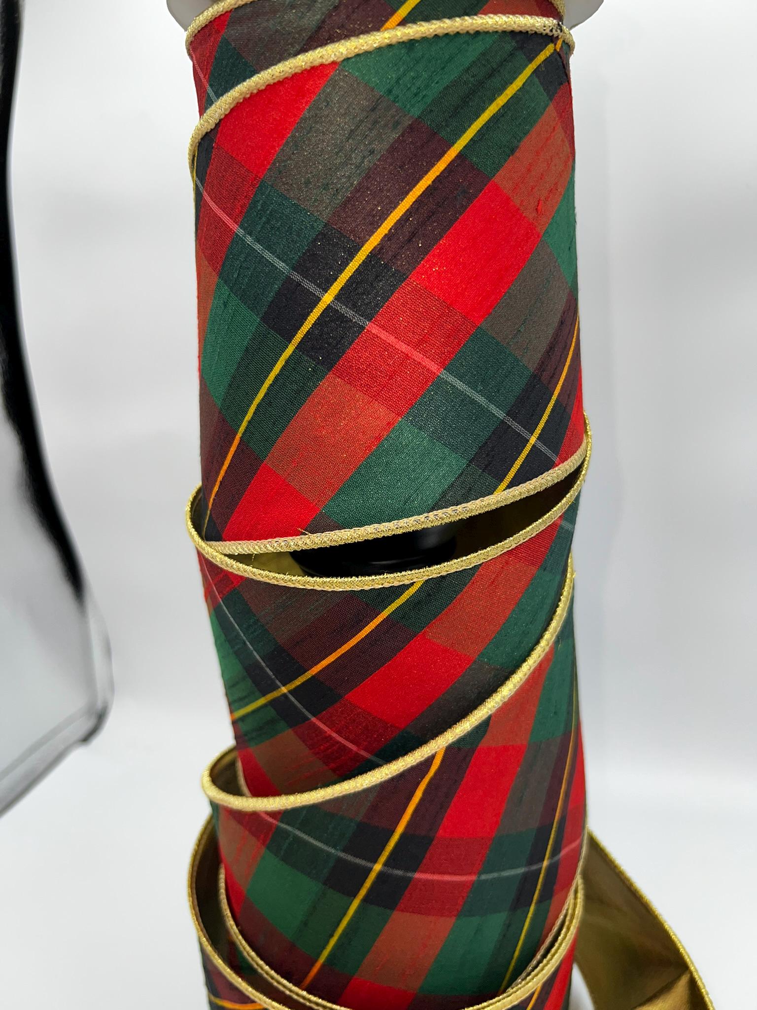 Red Green Gold Plaid Wired Edge Holiday Ribbon, 4 Inch Plaid Wired ...