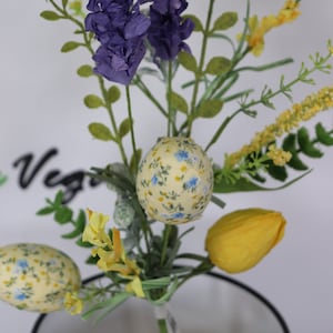 Deco Easter Egg Spring Floral Spray yellow purple Pick, Wreath Supply, Craft Supply, Centerpiece, Easter Tree Decor, Floral Arrangement
