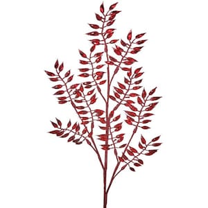 Deep Red Metallic Acrylic Leaves Spray, Holiday Pick Spray, Christmas Wreath Spray, Craft Wreath Supply, Floral Arrangement, Tree decor