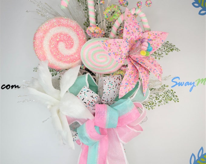 Pink Green Christmas Tree Topper Candy Theme, Christmas Decor, Holiday